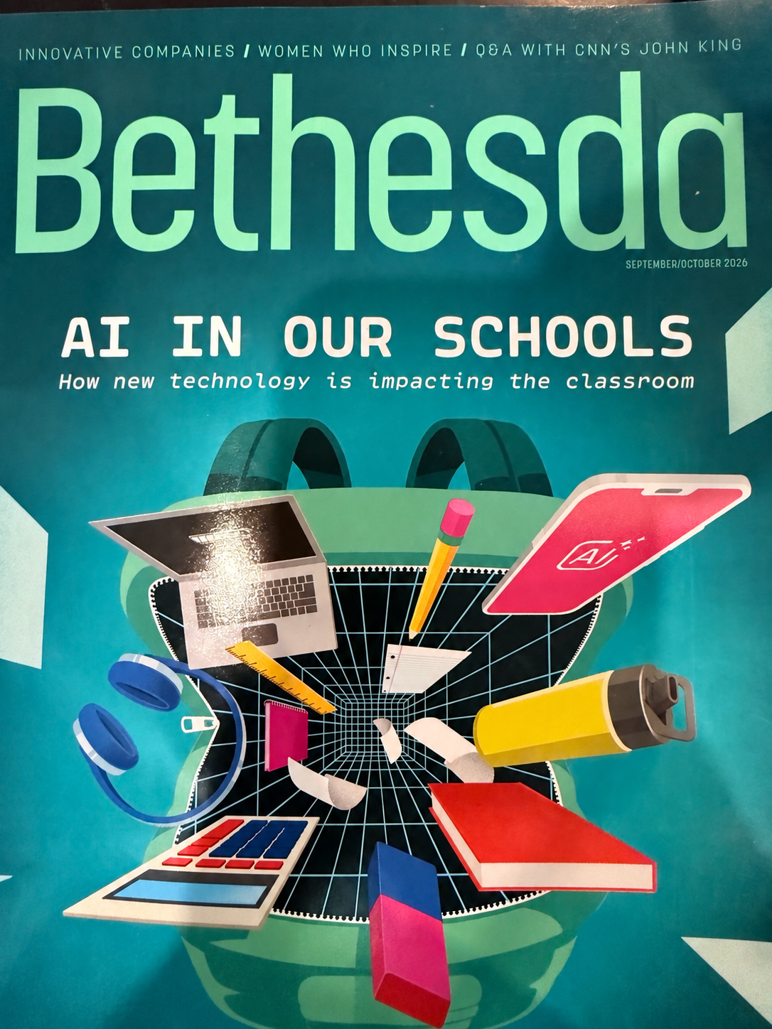 Bethesda Magazine September/October 2026 cover featuring AI in Our Schools